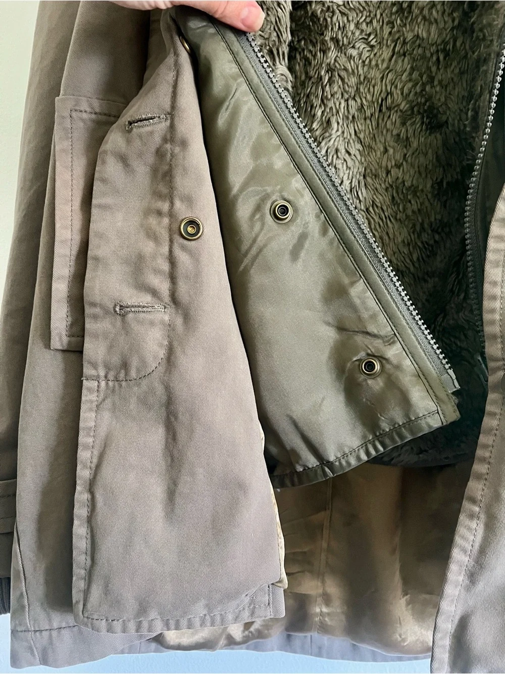 J. Crew Brown Men's Military Field Jacket with Faux-Fur Lining